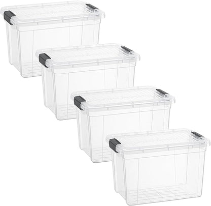 Superio Clear Storage Boxes with Lids, 8.75 Quart Plastic Container Bins for Organizing, Stackable Crates, BPA Free, Non Toxic, Odor Free, Organizers for Home, Office and Dorm, 4 Pack
