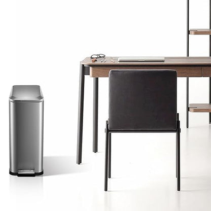 13.2 Gallon / 50L Kitchen Trash Can, Slim Stainless Steel Garbage Can with Removable Inner Bucket, Fingerprint-Proof Step Rubbish Bin with Soft-Close Lid for Narrow Space, Silver