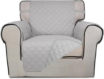 PureFit Reversible Quilted Sofa Cover, Water Resistant Slipcover Furniture Protector, Washable Couch Cover with Non Slip and Elastic Straps for Kids, Dogs, Pets (Chair, Light Gray/Light Gray)