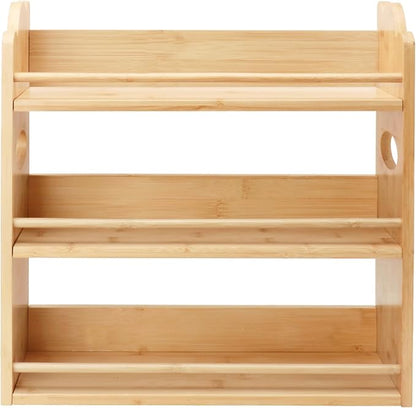 3 Tier Bamboo Spice Rack, Spice Rack Organizer, Seasoning Jars Rack Shelf Spice Organizer for Kitchen Counter or Wall Mounting, Bamboo Spice Storage Holder with handles Easy to Move