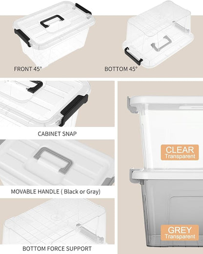 NUMIFUN Plastic Storage Bins with Lids 6 Pack Storage Organizer, 7 Quart Stackable Storage Bins with Buckle-Up Latches and Handle easy for Home Office Pantry Organization, Clear Lids