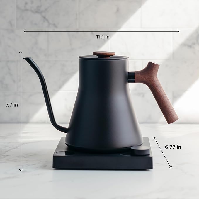 Fellow Stagg EKG Pro Electric Gooseneck Kettle - Pour-Over Coffee and Tea, Quick Heating, Precise Temperature Control, Scheduling, Built-in Brew Timer, Matte Black with Walnut Wood Handle, 0.9 Liter