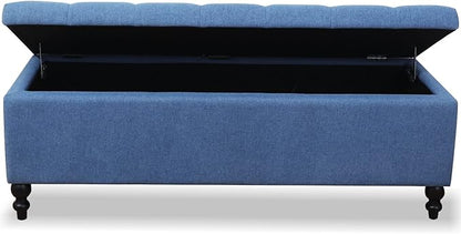 Storage Ottoman 50.2 Inches Upholstered Fabric Storage Ottoman Bench，Button Tufted Ottoman with Storage for Living Room，Bedroom End of Bed Bench Withstands 302lbs (Blue)