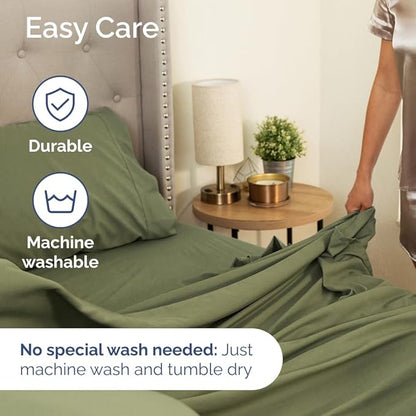 Extra Deep Pocket Full Sheets - 4 Piece Breathable & Cooling Bed Sheets - Hotel Luxury Bed Sheet Set - Soft, Wrinkle Free & Comfy - Easily Fits Extra Deep Mattresses - Deep Pocket Sage Green Sheets