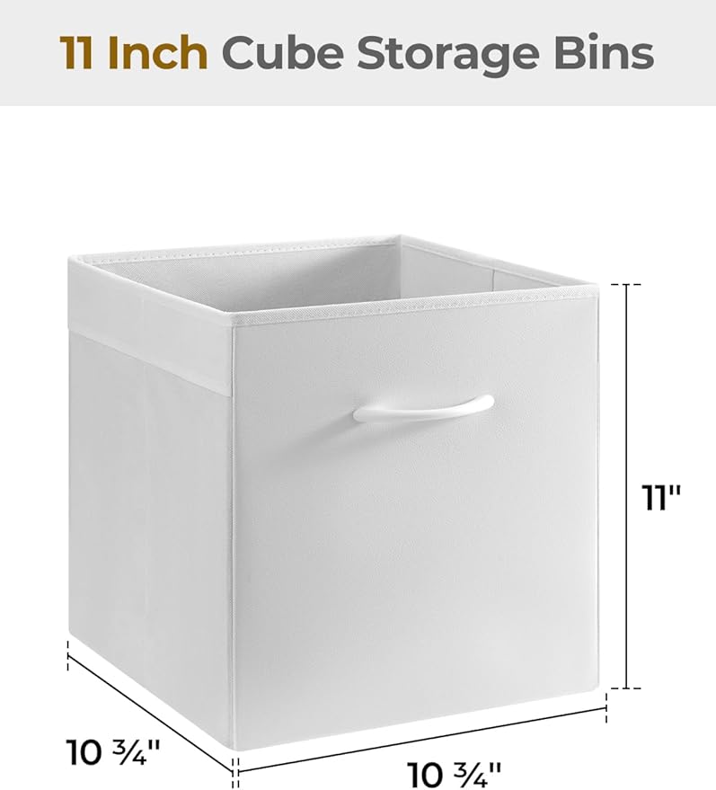 StorageWorks White Storage Cubes, 11-inch Leather Bins with Handle, Cube Organizer Baskets for Shelves and Closet, Collapsible Storage Bins, 4-Pack