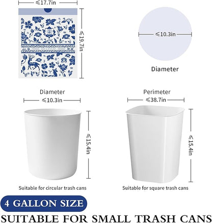 VOK 4 Gallon Trash Bags Drawstring, Printed Small Garbage Bags with Secure Tie, Tear-Resistant & Leakproof Design for Bathroom/Bedroom, Decorative Odor-Control Trash Can Liners, 160 Counts