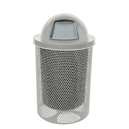 COATEDOUTDOORFURNITURE RDT-P-Gry Heavy Duty Round Trash Receptacle with Dome Top, Liner Included, 32 Gallon, Gray, Made in America