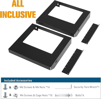 6U Wall Mount Rack Open Frame 19 Inch Server Equipment Network Cabinet 18 inches Depth Black by Tedgetal