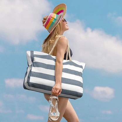 Becokan Beach Bag Large Beach Tote Bag for Women Waterproof Sandproof Swim Pool Bag With Zipper
