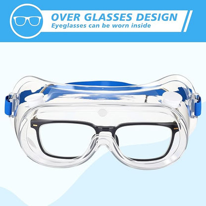 Yunsailing Protective Safety Goggles Lab Over Glasses Clear Anti Fog Eye Protection Goggles for Men Women