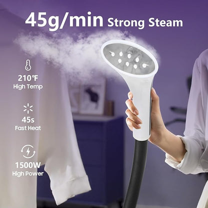 X-Large 3.8L Water Tank Steamer for Clothes, 1500W Powerful Standing Garment Steamer, 90 Mins Continuous Steaming, 45s Fast Heat-Up, Wheels for Easy Movement