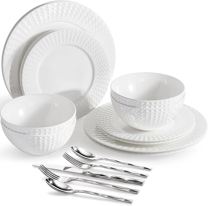 32Pc Bone China Dinnerware & Silverware Set,