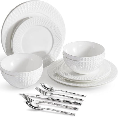 32Pc Bone China Dinnerware & Silverware Set,