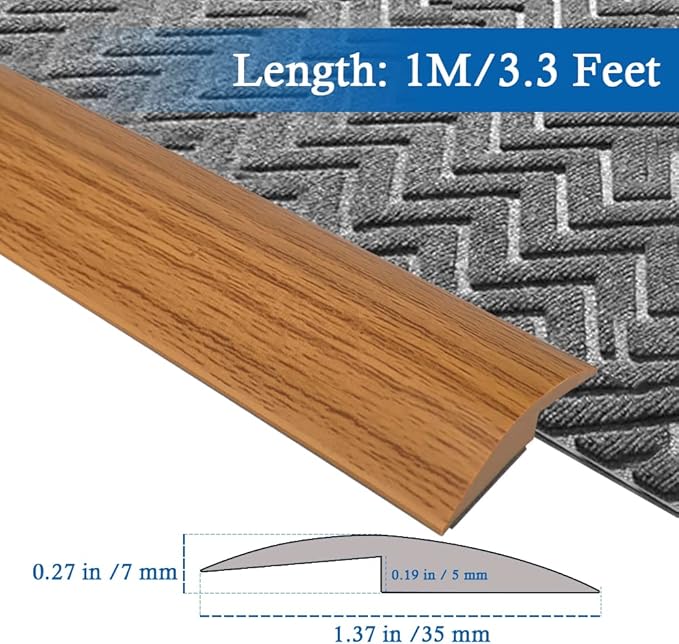 Floor Transition Strip Self Adhesive Carpet & Flooring Transitions Edging Trim Strip PVC Threshold Transitions Suitable for Threshold Height Less Than 5mm (3.3Ft, Wood Grain Light Brown-New)
