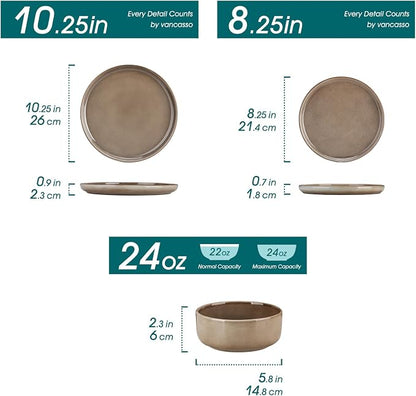 vancasso PLAYA Plates and Bowls Sets, 18 Pieces Dark Brown Dinnerware Sets