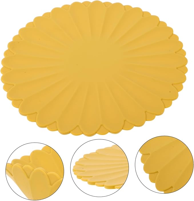 Heat-Resistant Silicone Trivet Mats, Non-Slip Hot Plate Holder for Kitchen Countertops & Dining Table, Reusable Pot Holder Pad with Secure Grip, Dishwasher Safe (Yellow, Diameter: 30cm/11.81")