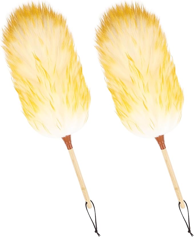 Natural Lambswool Duster 20 Inch Handheld with Wooden Handle Duster Dusting Tool for Blinds Electronics Furniture Delicate Surfaces (2Pcs)
