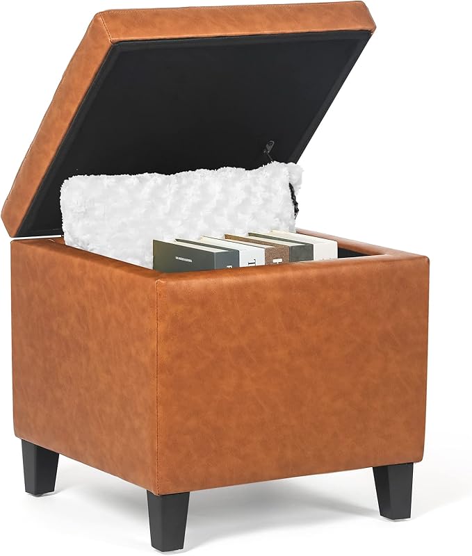 Adeco 17.7" Leather Cube Storage Orange Ottomans for Living Room