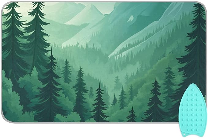 Mountain Forest Trees Green 02 Ironing Mat for Table top Portable Ironing Pad Blanket for Washer Dryer Countertop Travel