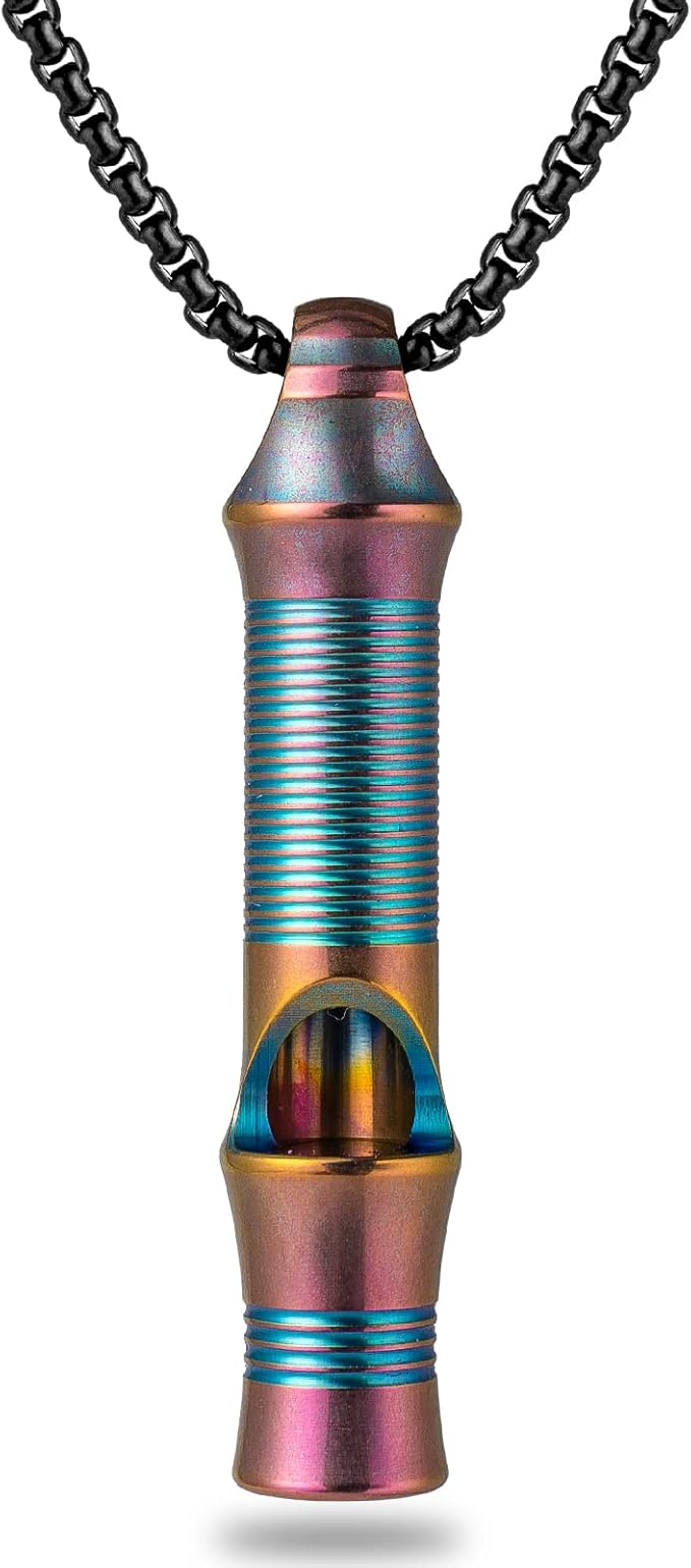 TISUR Titanium Emergency Whistle,EDC Safety Whistles Necklace Loud up to 120db,Survival Whistles for Survival,Hiking,Camping,Pets Training
