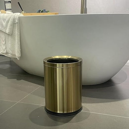 12L/3Gal Antique Brass Bathroom Trash Can,Brushed Brass Garbage can,Small Gold Wastebasket for Office,Hotel,restuarant,Bank,Bathroom,Bedroom (Gold 12)