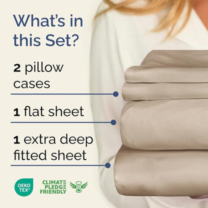 Extra Deep Pocket King Sheets - 4 Piece Breathable & Cooling Bed Sheets - Hotel Luxury Bed Sheet Set - Soft, Wrinkle Free & Comfy - Easily Fits Extra Deep Mattresses - Deep Pocket Wheat Sheets Set