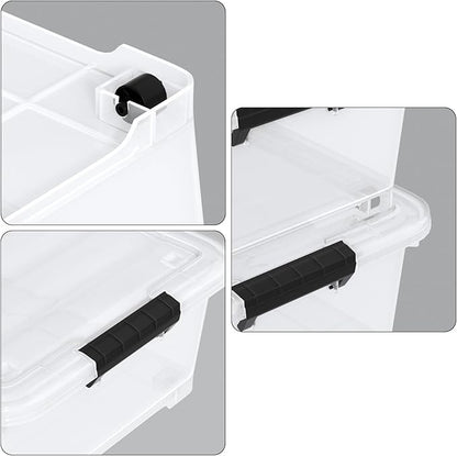 25 Quart Clear Under Bed Storage Container with Wheels, 4 Packs Stackable Plastic Underbed Bin with Lid
