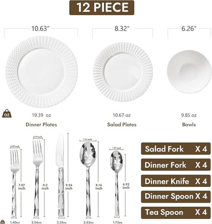 32Pc Bone China Dinnerware & Silverware Set,