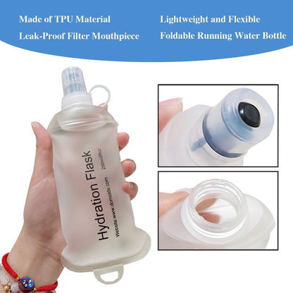 CLINTT 500ml Soft Flask, Foldable Running Water Bottle, TPU Folding Soft Water Flask, BPA-Free Collapsible Flask for Hydration Pack Running Vest, Cycling, Climbing, Hiking - 1Pcs, White