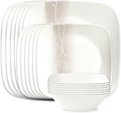 Corelle Vitrelle 18 Piece Glass Dinnerware Sets Rectangular Square Plate and
