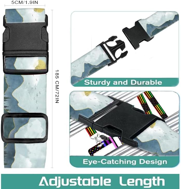 Luggage Straps for Suitcases Travel Belt Accessories, Cute Suitcase Strap, Adjustable Luggage Belt Strap, Heavy Duty with Quick-Release Buckle Luggage Strap Cute Drawing Mountain