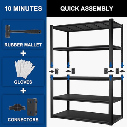 BILT HARD 5-Tier 48" W x 24" D x 72" H Garage Shelving, 3500 lbs Industrial Heavy Duty Storage Shelves, Metal Shelving Units with Adjustable Shelf, Steel Utility Shelves for Garage
