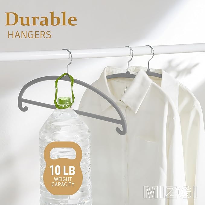 MIZGI 50 Pack Gray Velvet Hangers - No Shoulder Bumps, Heavy Duty Non-Slip Chrome Hooks for Jackets, Coats, Pants