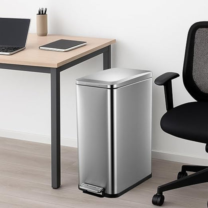 Garvee 13 Gallon Kitchen Trash Can, Stainless Steel Step Garbage Bin with Soft-Close Lid & Removable Bucket, Fingerprint Proof, Slim for Narrow Spaces, Bathroom or Office