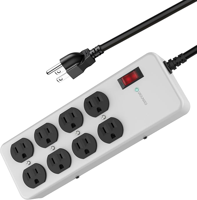 Heavy Duty Power Strip,Industrial Heavy Metal Case Surge Protector,8 AC Outlets,15Amp,2700 Joules,Protected' Indicator,14 Gauge Cord (Grey, 10FT Length)