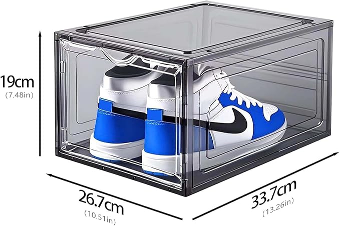 Upgraded Shoe Storage Organizer 6 Pack Clear Plastic Stackable Shoe Box with Magnetic Door Sneaker Hats Display Case Fit Up to US Size 13