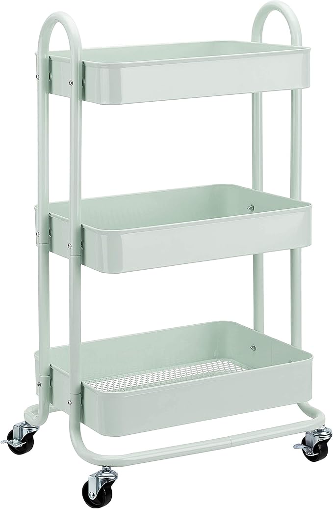 Amazon Basics 3-Tier Metal Rolling Utility or Kitchen Cart - Mint Green