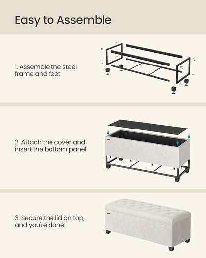 SONGMICS Velvet Storage Ottoman Bench, Foot Rest with Legs, 15.7 x 43 x 15.7 Inches, End of Bed Bench, Storage Chest, Load up to 660 lb, for Living Room, Bedroom, Entryway, Cream White ULSF089W01