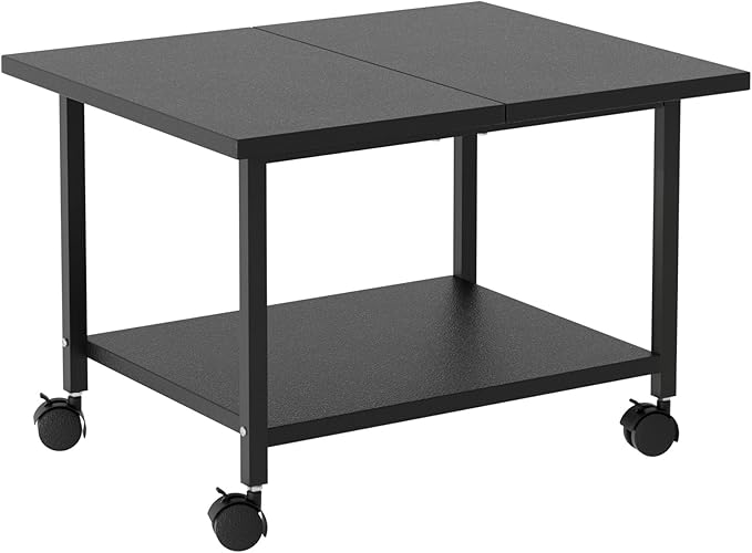 Printer Stand with Storage Under Desk Shelf, Desktop Printer Stand Organizer, Rolling Printer Cart Storage Paper Files Holder for Desk, Office, Home, (Black)