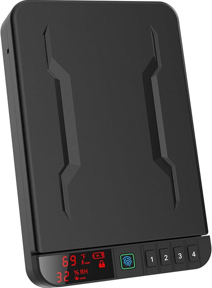 Portable Gun Pistol Safe with LCD Display of Temp,Humidity,Biometric Fingerprint,Keypad Lock,Key,Biometric Handgun Safe for Travel/Home/Car/Nightstand Beside (Black)