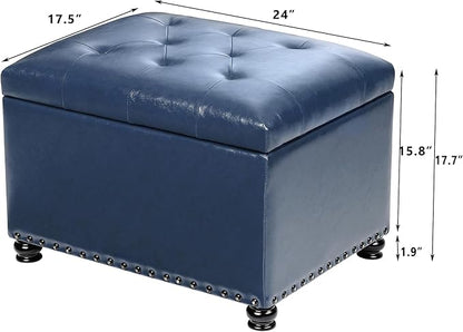 Joveco Faux Leather Storage Ottoman Bench Rectangle 24 Inch Foot Rest Ottomans