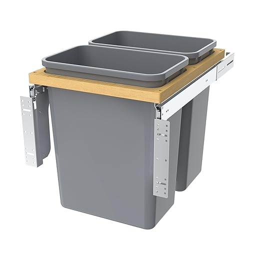 Double Pull Out Under Cabinet Trash Can 35 Qt Garbage Bin for 15" x 1.5" Face Frame, Grey -Only for 18" W*24" D Cabinet