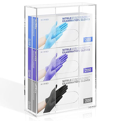 HIIMIEI Acrylic Glove Dispenser Wall Mount, Clear Plastic Glove Rack Floating Triple Gloves Box Holder 16.1'' X 10.2'' X 3.8'', Capacity Of 3 Glove Boxes