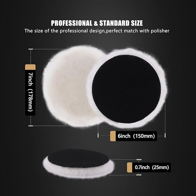 Wool Polishing Buffing Pad, SPTA 6 Pcs 6 Inch 150mm Polishing Buffing Wheel for Drill Buffer Attachment with 5/8"-11 Drill Adapter Compound Cutting & Polishing for Car Polisher