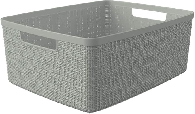 Curver Jute Decorative Plastic Organization and Storage Basket Perfect Bins for Home Office, Closet Shelves, Kitchen Pantry and All Bedroom Essentials, (Set of 6), Grey, Medium