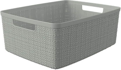 Curver Jute Decorative Plastic Organization and Storage Basket Perfect Bins for Home Office, Closet Shelves, Kitchen Pantry and All Bedroom Essentials, (Set of 6), Grey, Medium