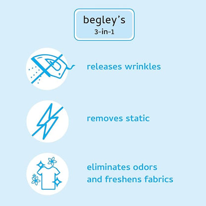 Begley's 3-in-1 Wrinkle Remover, Quick Fix Wrinkle Release, Static Cling Remover, Odor Eliminator and Fabric Refresher Spray - USDA Certified Biobased - Citrus, 3 oz Travel Size