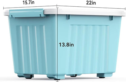 Nazhura 72 Quart Plastic Storage Bin, Stackable and Nestable Storage Boxes with Lids and Secure Latching Buckles, Large Storage Container (Blue, 72Quart-6Pack)