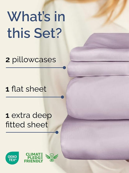 Extra Deep Pocket Cal King Sheets - 4 Piece Breathable & Cooling Bed Sheets - Hotel Luxury Bed Sheet Set - Soft, Wrinkle Free & Comfy - Easily Fits Extra Deep Mattresses - Light Lavender Sheets Set