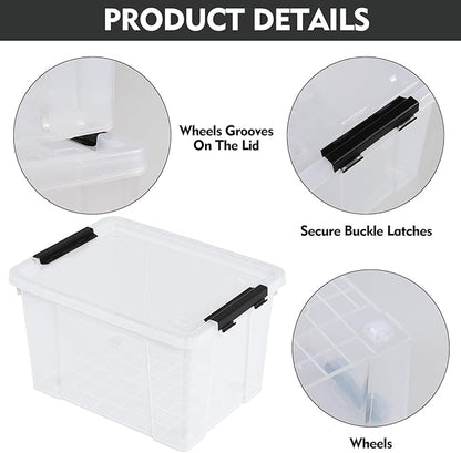 4-Pack Plastic Storage Bins with Lid, Latching Stackable Utility Tote, 35 Quart, Clear
